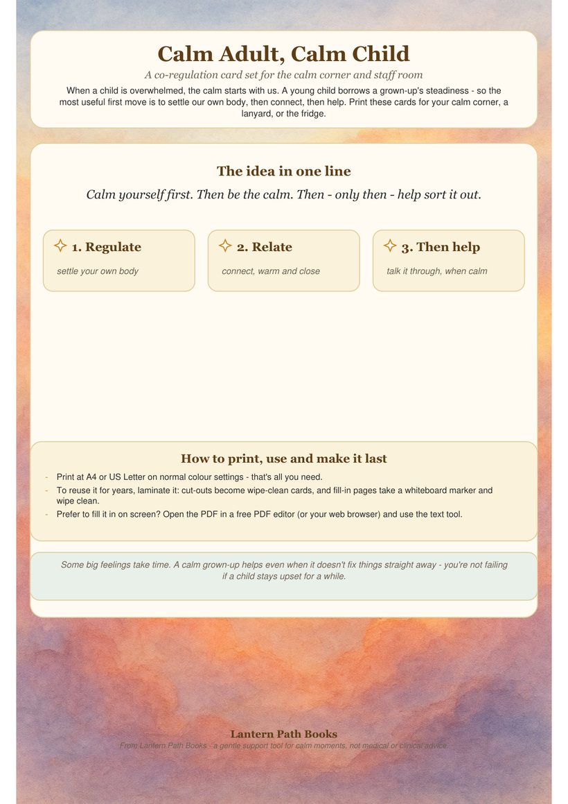 Calm Adult, Calm Child, a co-regulation card set: regulate, relate, then help.