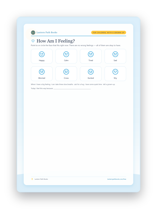 A gentle feelings check-in board with mood faces children move.