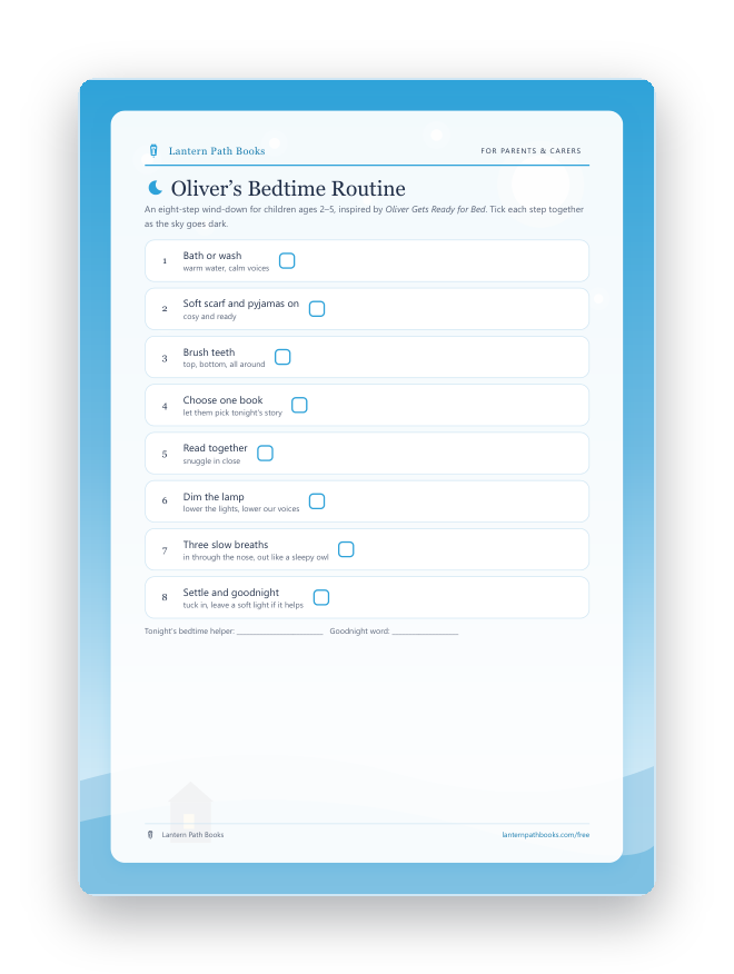 Preview of the printable Oliver's Bedtime Routine chart.